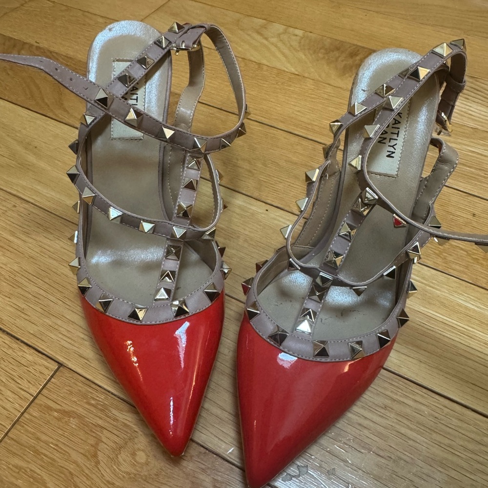Kaitlyn Pan Red and Tan Studded Women's Shoes